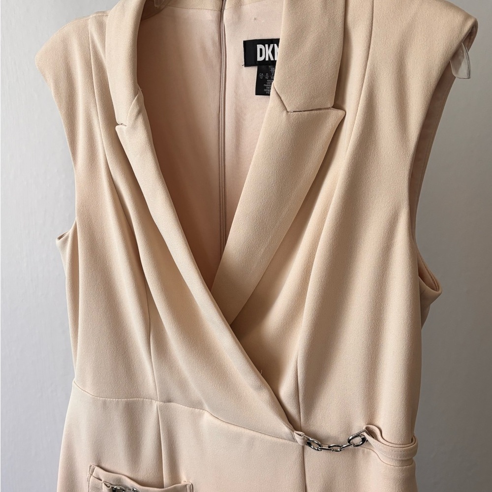 DKNY Beige Sleeveless Wrap Dress